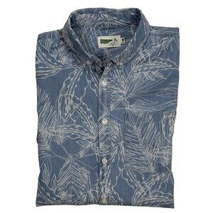 WELLEN Shirt Mens L Blue White Floral Short Sleeve Button-Down Cotton